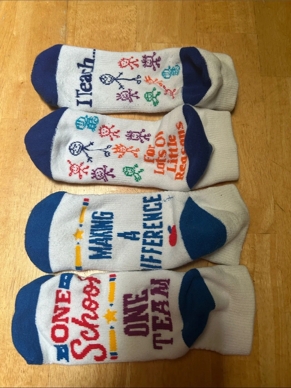 I Teach White Crew Socks with Blue Accents - Teacher Message Set